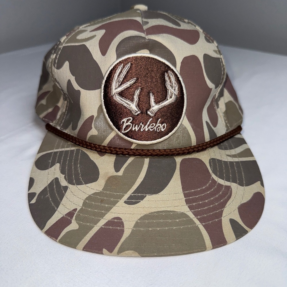 Burlebo Duck Camo Rope Snapback Hat Antler Patch Brown Tan Mens Trucker Cap
